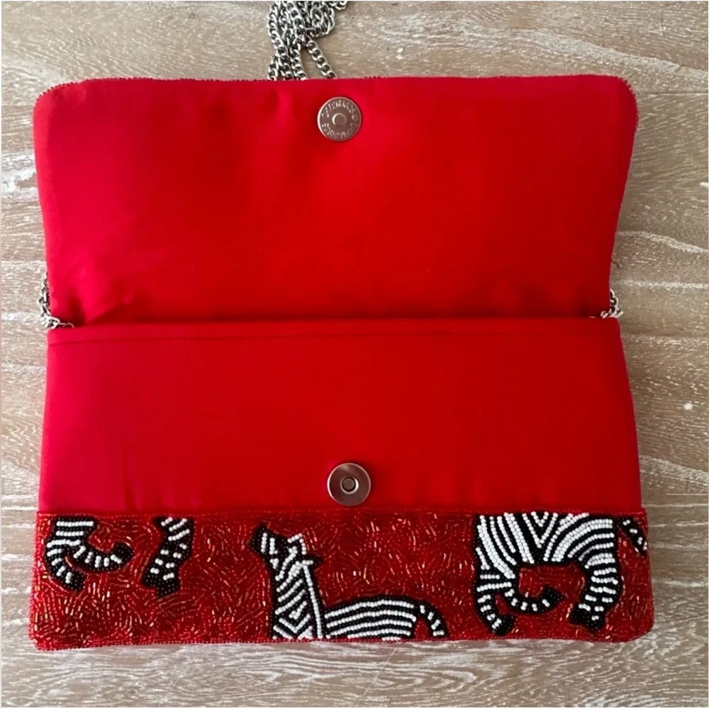 Red Beaded Clutch with Zebra Pattern - Picture 2 of 12